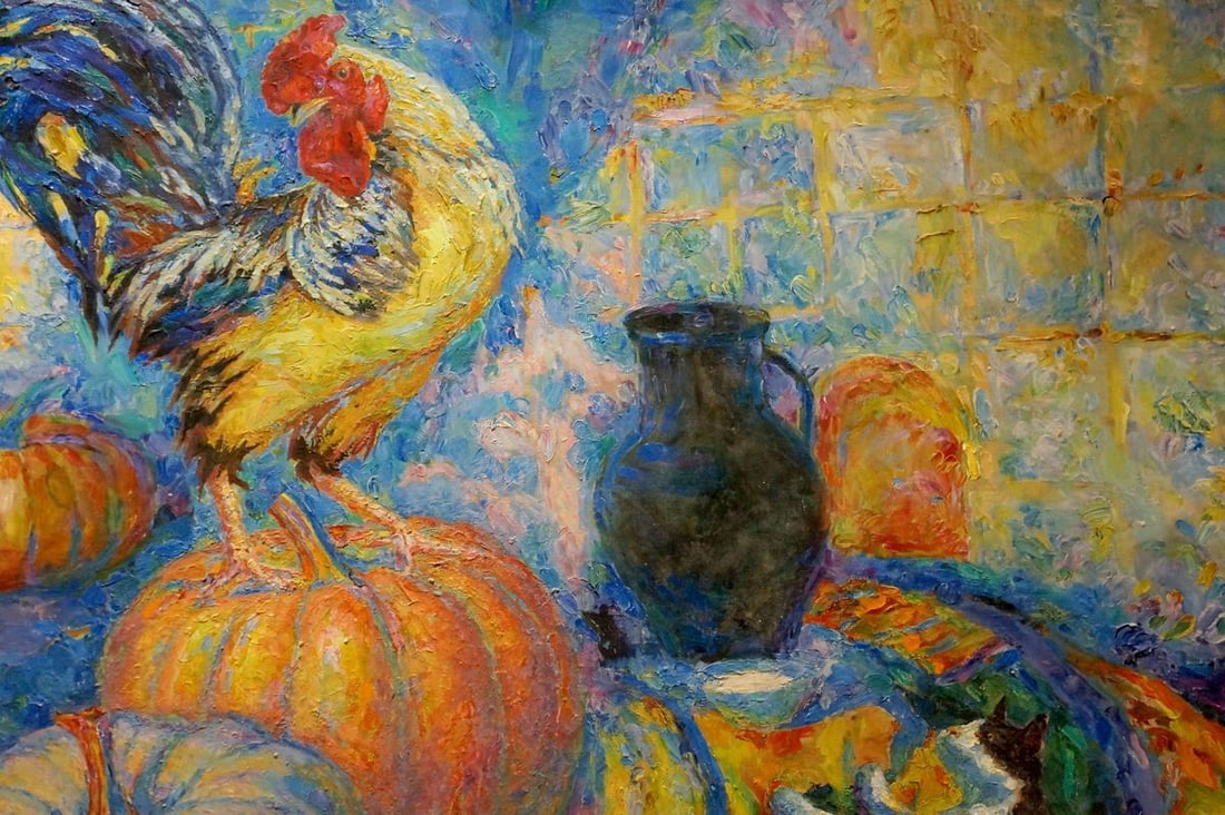 Oil painting Rooster on a pumpkin Tytarenko Odarka Anatoliivna - 4