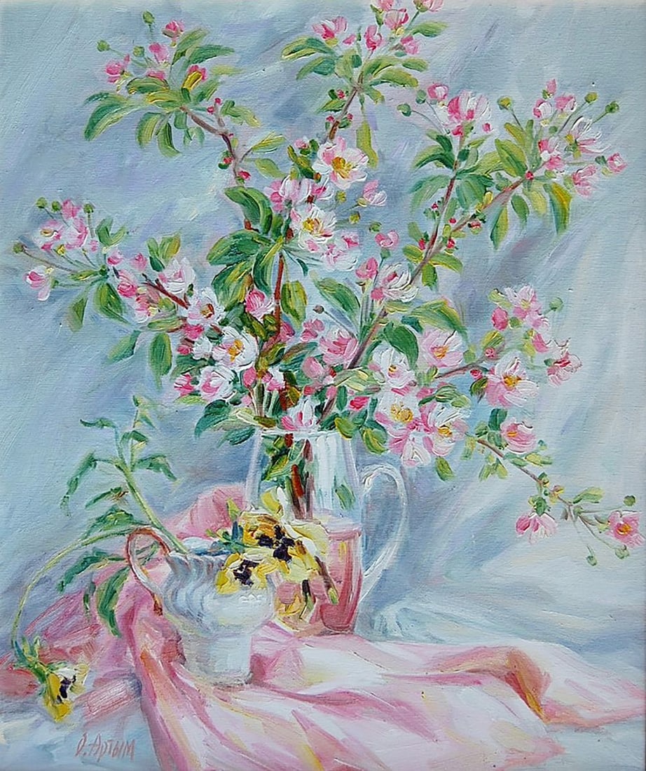 Oil painting Blossoming apple tree Kotmin Olga: Title: Oil painting Blossoming apple tree Kotmin Olga Description: No.Kotmin 87 *** ABOUT THIS PAINTING *** * TITLE: "Blossoming apple tree" * ARTISTS: Kotmin Olga * SIZE: 60x50 cm/'23.62x19.68 inches
