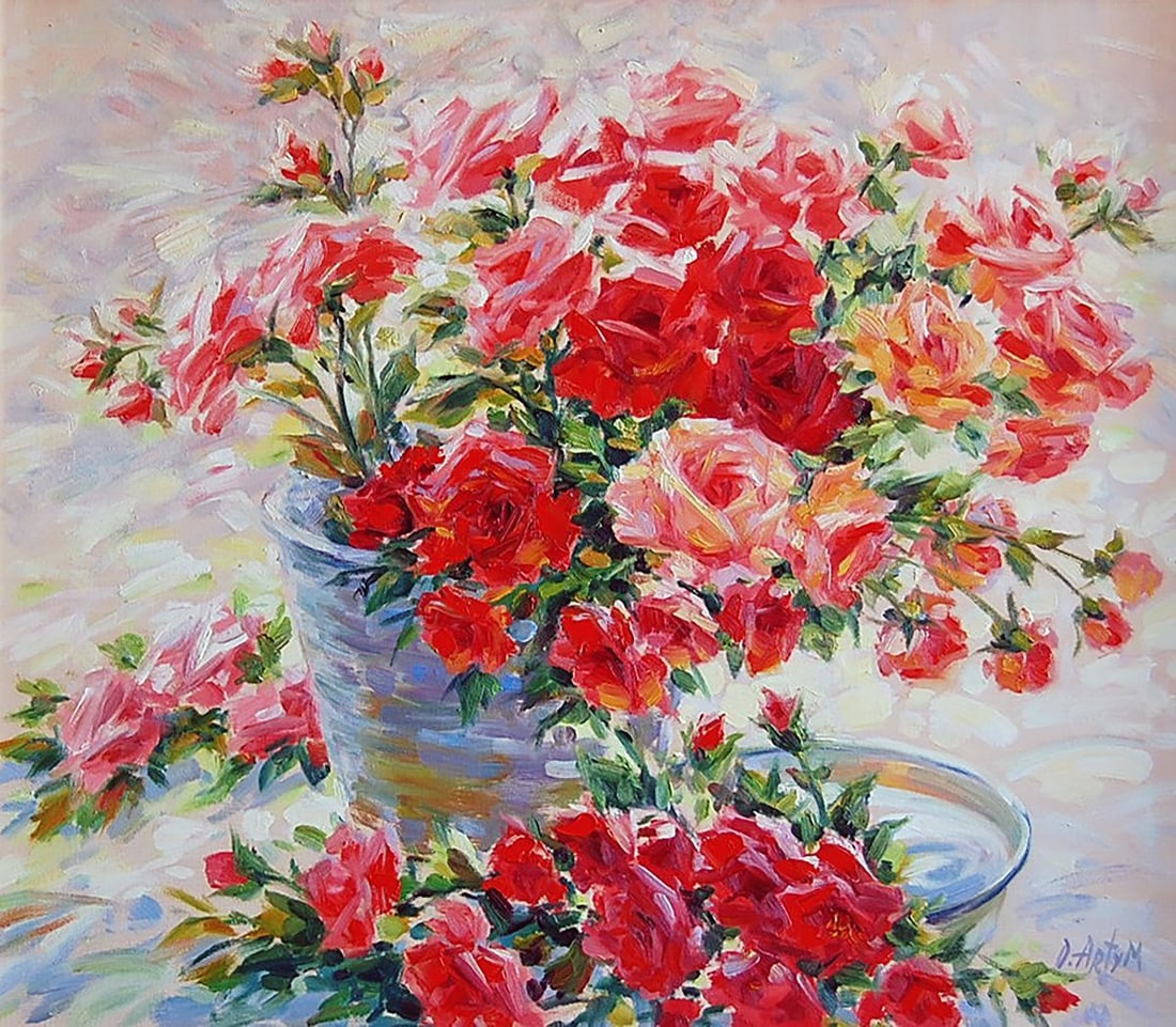 Oil painting Roses Kotmin Olga: Title: Oil painting Roses Kotmin Olga Description: No.Kotmin 102 *** ABOUT THIS PAINTING *** * TITLE: "Roses" * ARTISTS: Kotmin Olga * SIZE: 70x80 cm/'27.55x31.49 inches' * MEDIUM: oil, canvas * HAND
