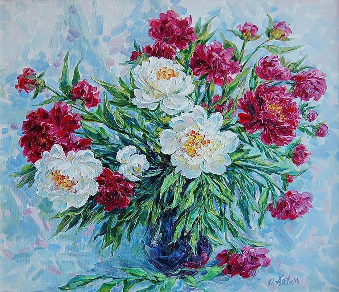 Oil painting Peonies of tenderness and love Kotmin Olga: Title: Oil painting Peonies of tenderness and love Kotmin Olga Description: No.Kotmin 103 *** ABOUT THIS PAINTING *** * TITLE: "Peonies of tenderness and love" * ARTISTS: Kotmin Olga * SIZE: 70x80 cm/