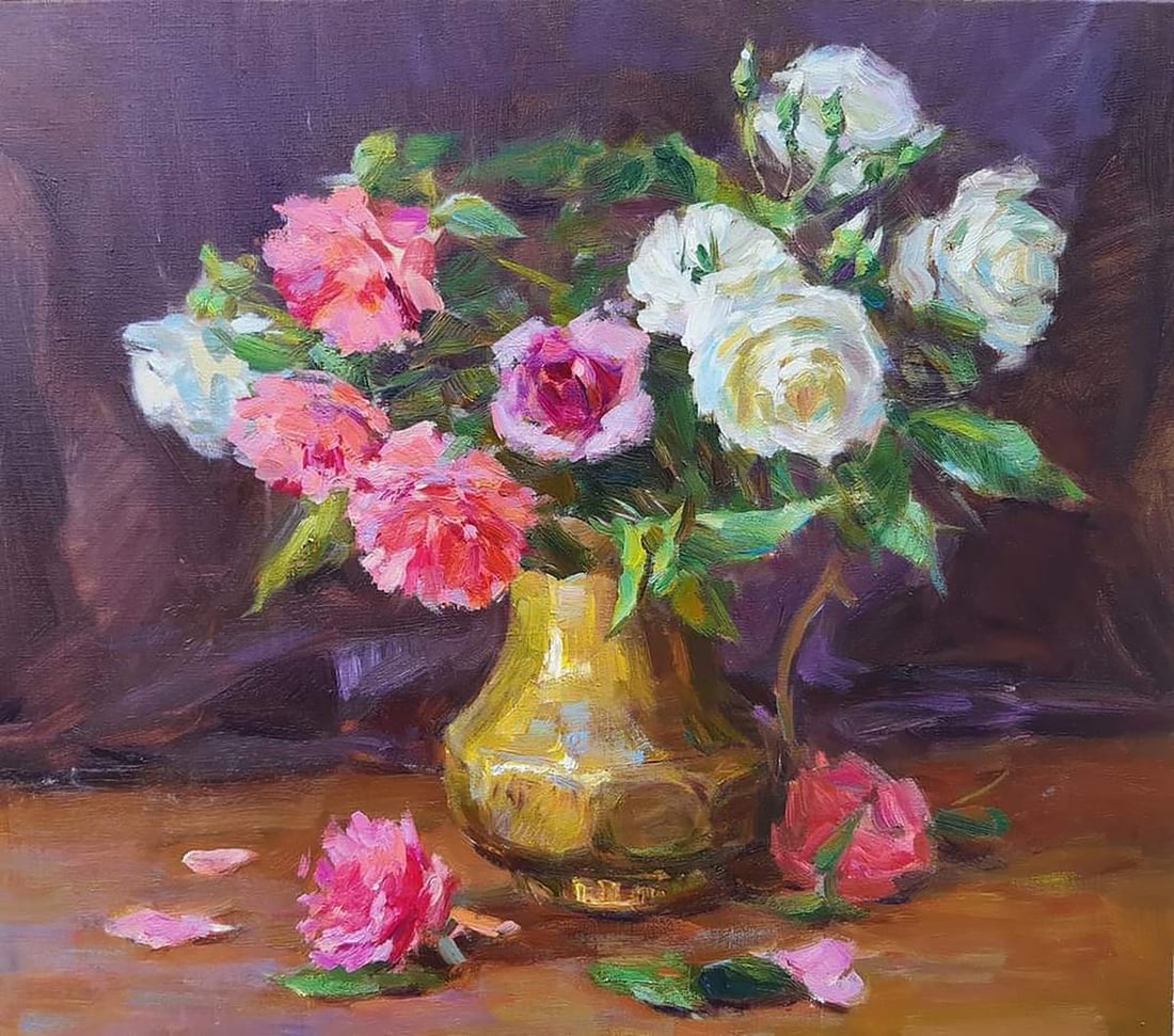 Oil painting Roses Tepeta Miacheslav: Title: Oil painting Roses Tepeta Miacheslav Description: No.Tep 42 *** ABOUT THIS PAINTING *** * TITLE: "Roses" * ARTISTS: Tepeta Miacheslav * SIZE: 46x50 cm/'18.11x19.68 inches' * MEDIUM: oil, canva