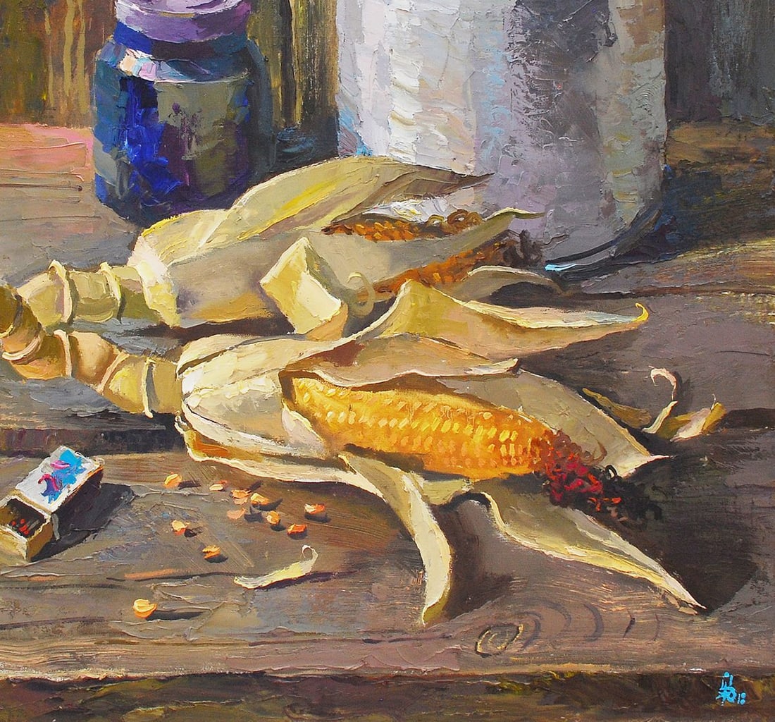 Oil painting Corn on the table Egor Ktpatunov - 5