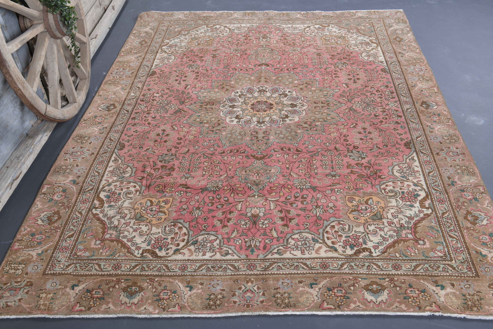 7.6x10.6 TURKISH RUG, Brown Beige Pink Vintage (1 of 19)
