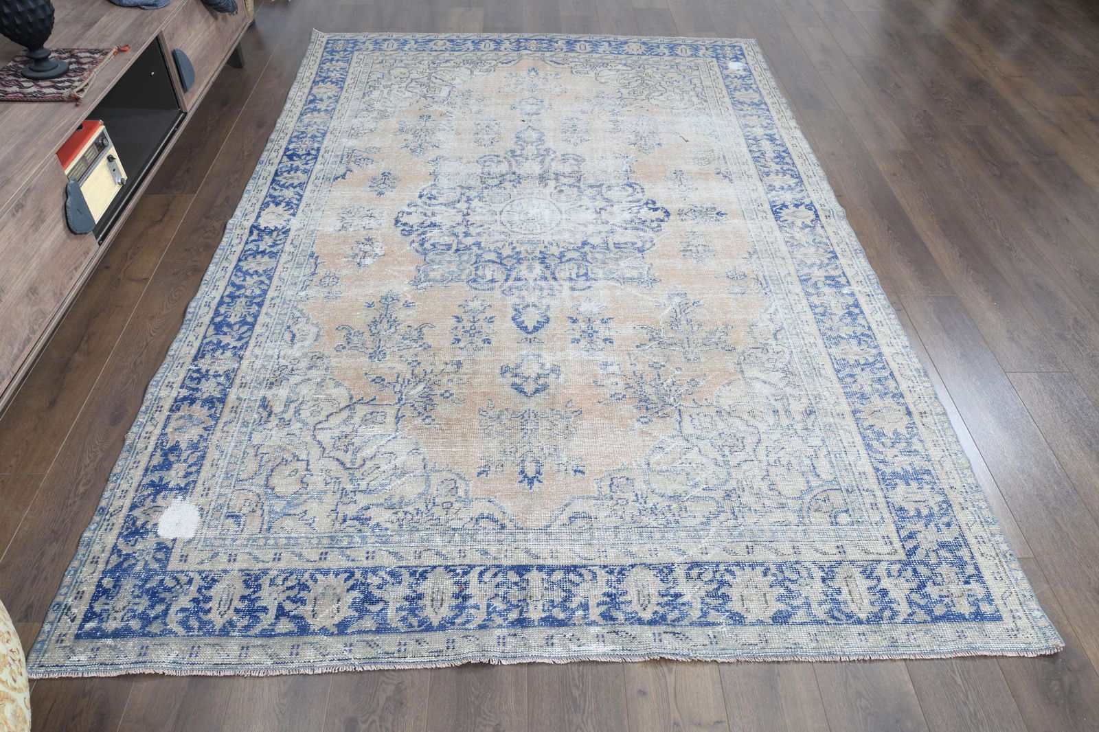 5.4x9.3 ft, FADED PINK RUG, Vintage Turkish Rug - 7