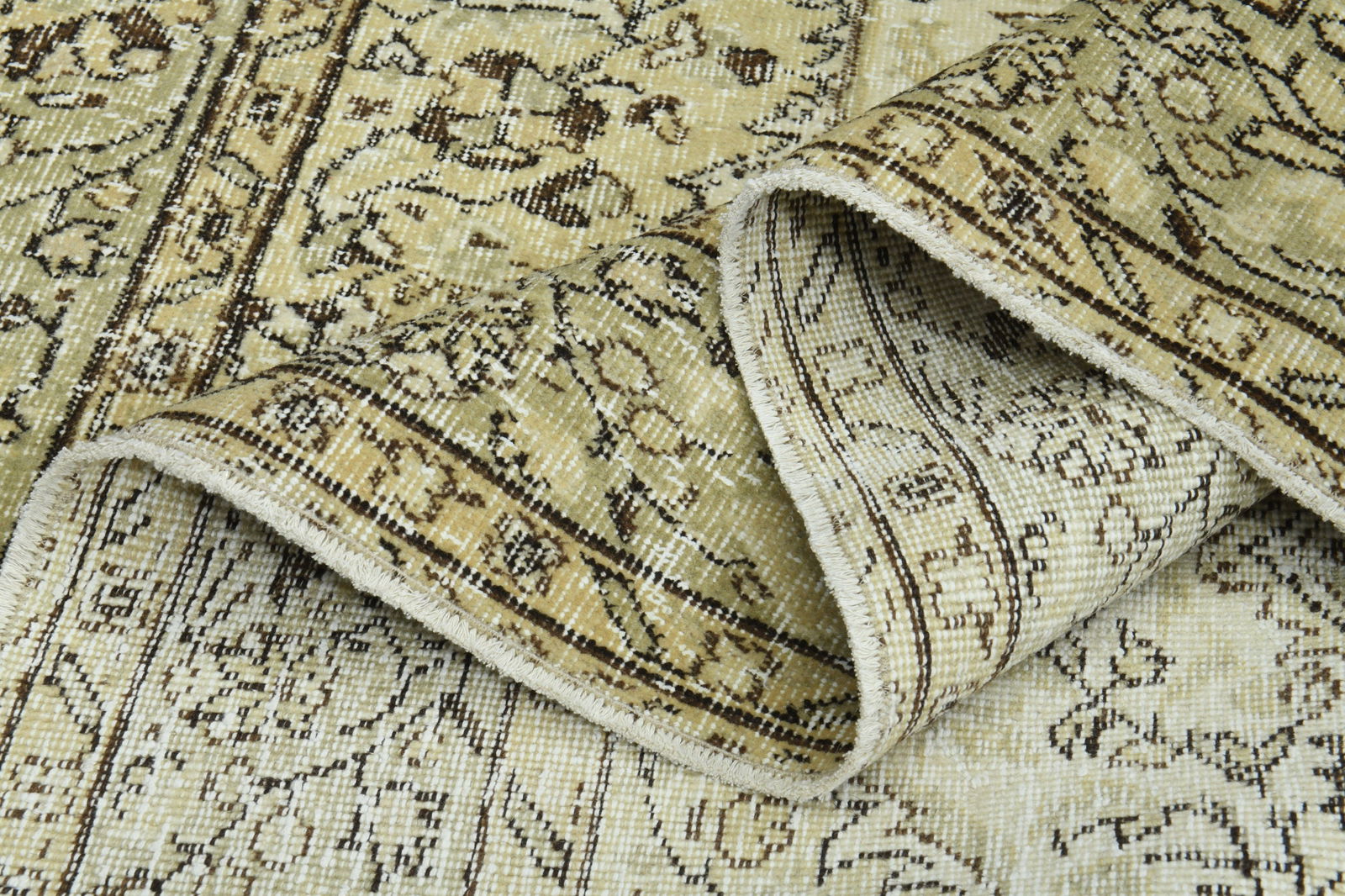 7x10 Rug, BEIGE TURKISH RUG: Title: 7x10 Rug, BEIGE TURKISH RUG Description: This Turkish one-of-a-kind Vintage Turkish Rug is hand-knotted and handwoven by the most skilled artisans who use pure wool, in muted, natural tones,