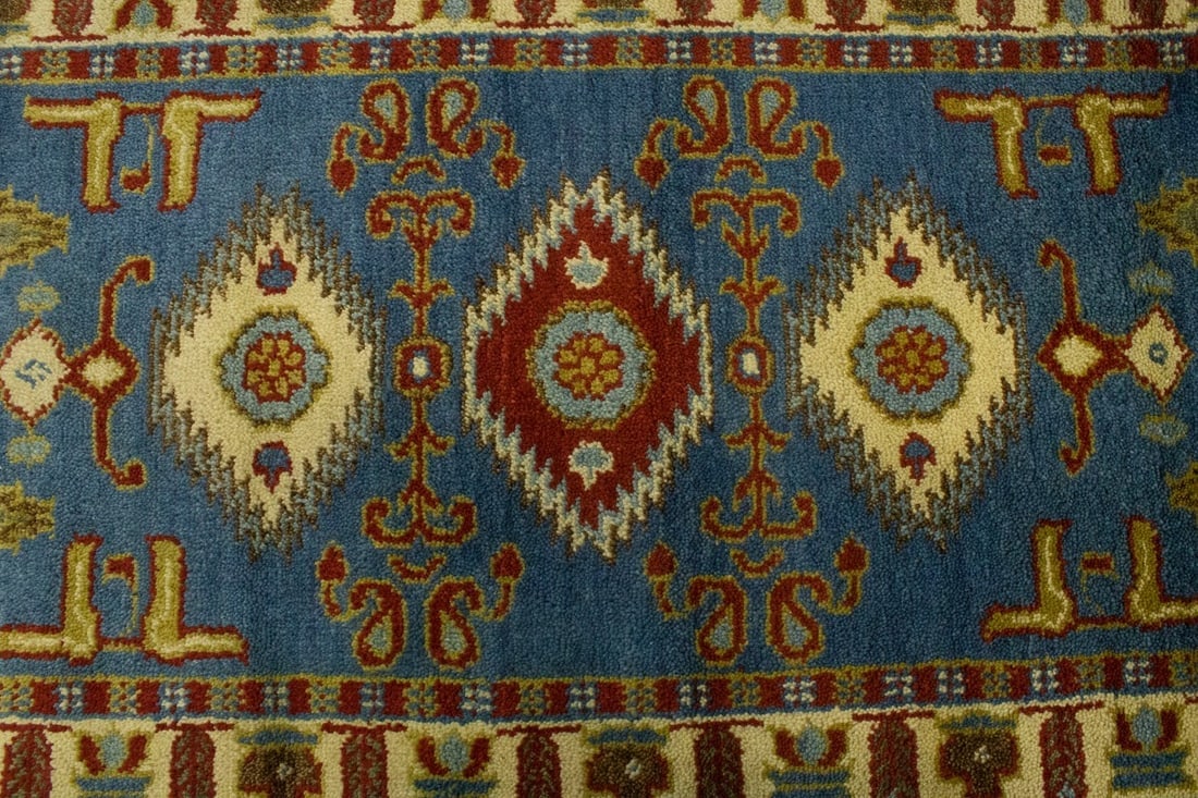 Blue Geometric 2'7X4'7 Kazak Oriental Rug - 7