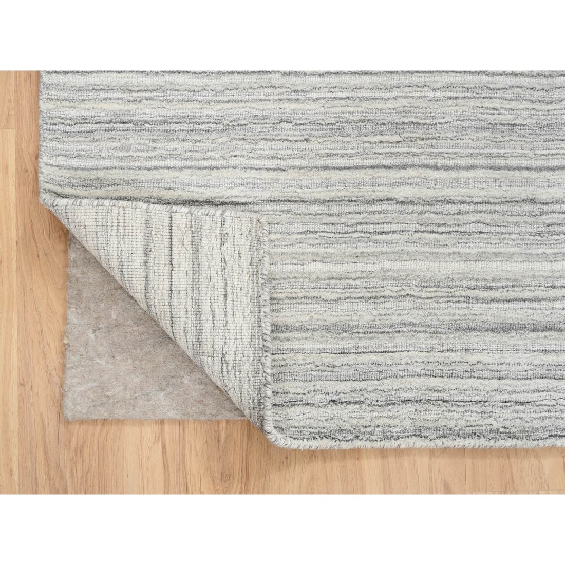 Gray, Modern Design, Hand Loomed Undyed Natural Wool Square Rug - 3