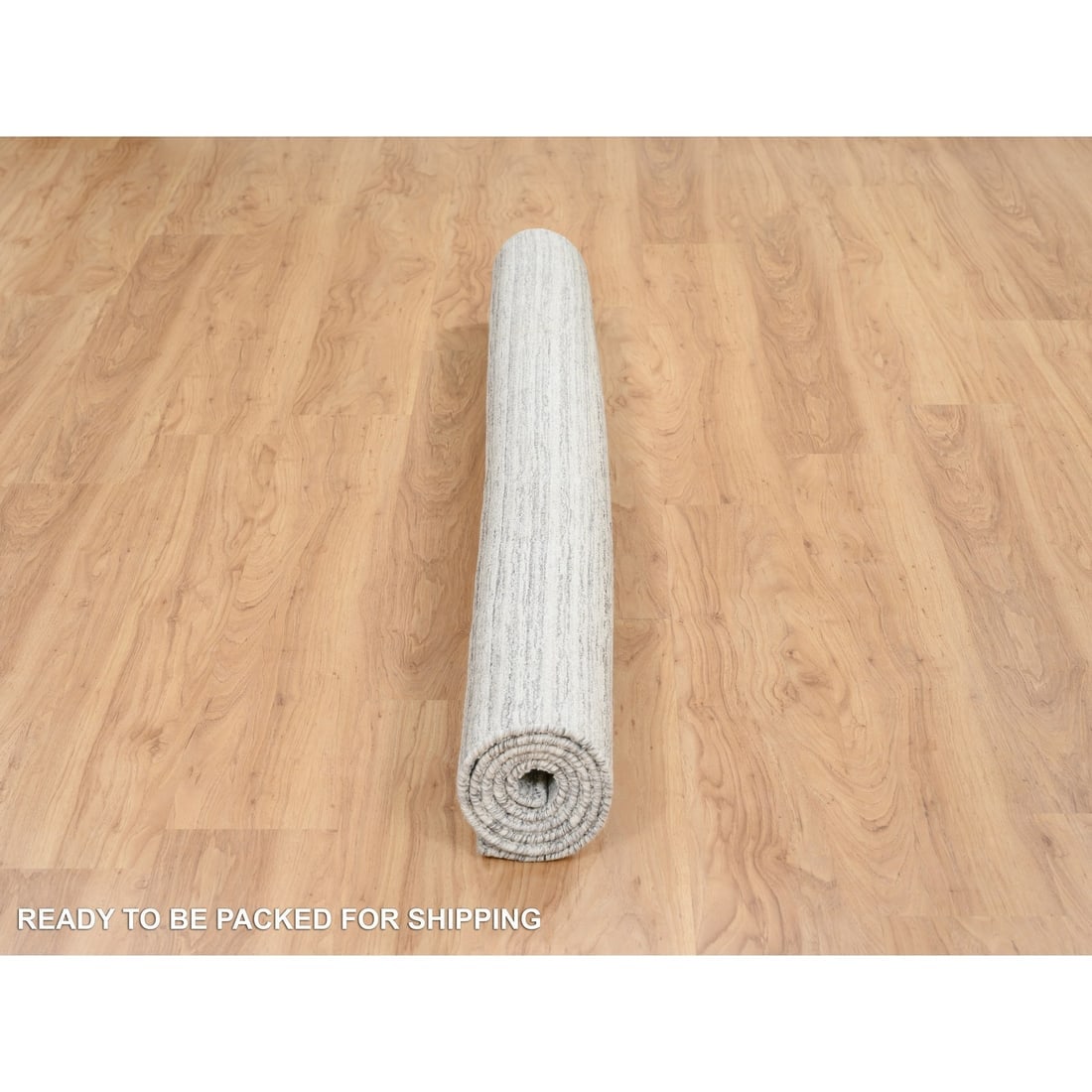 Gray, Modern Design, Hand Loomed Undyed Natural Wool Square Rug - 6