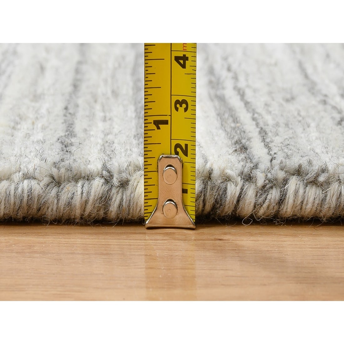 Gray, Modern Design, Hand Loomed Undyed Natural Wool Square Rug - 7