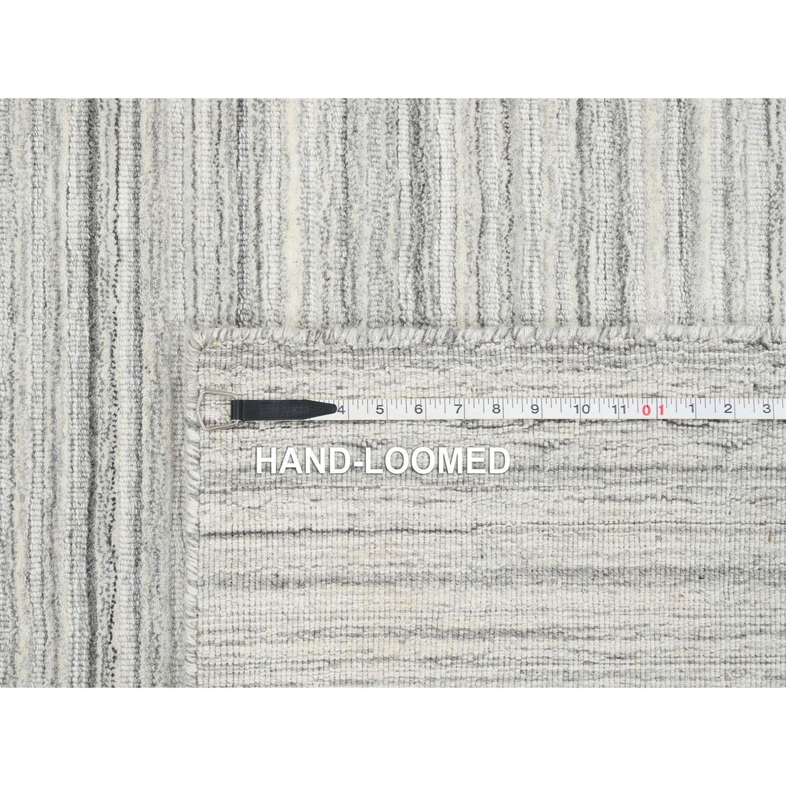 Gray, Modern Design, Hand Loomed Undyed Natural Wool Square Rug - 8