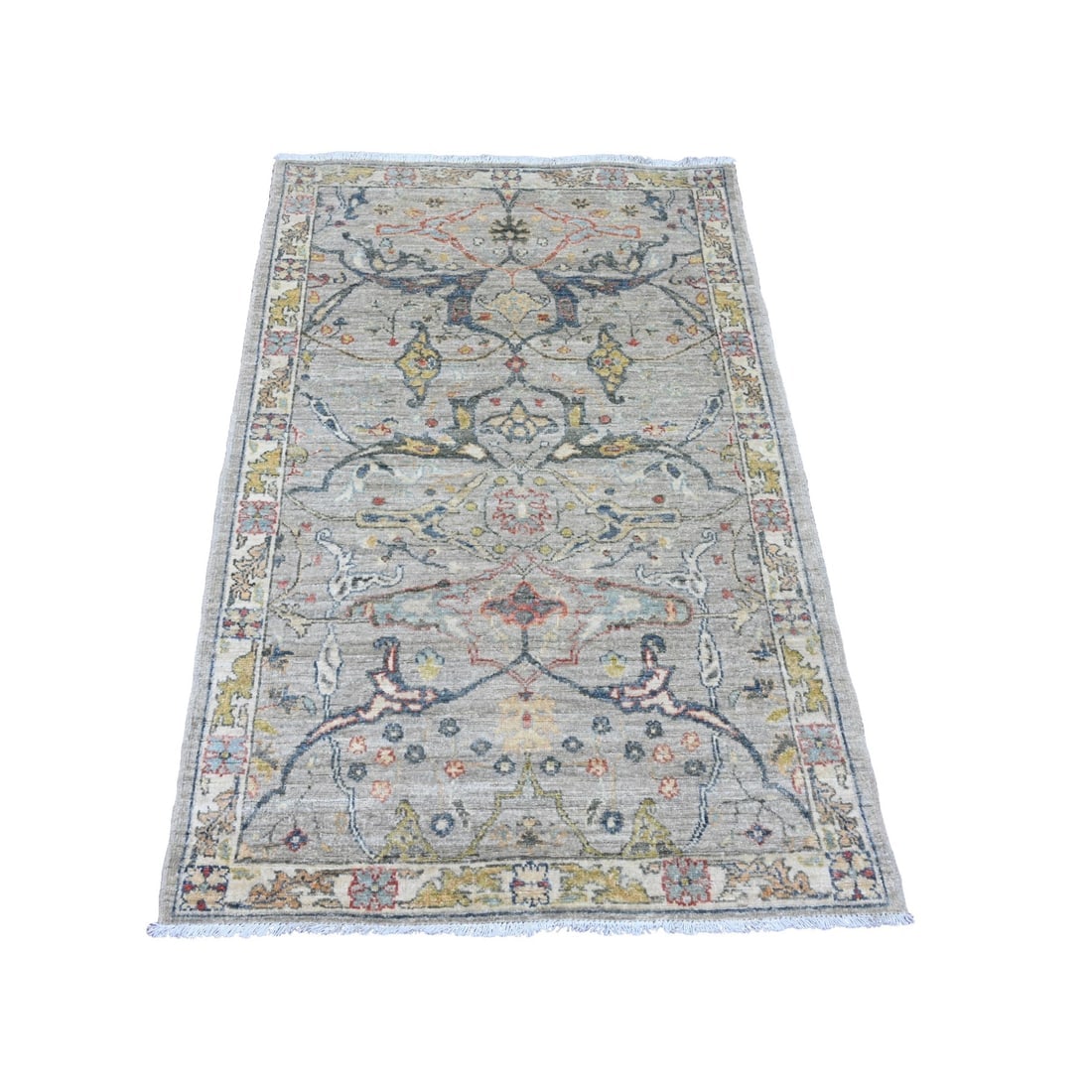 Stone Gray Peshawar with Bijar Garus Design Hand Knotted Pure Wool Rug: Title: Stone Gray Peshawar with Bijar Garus Design Hand Knotted Pure Wool RugDescription:This is a truly genuine one-of-a-kind. It has been Knotted for months and months in the centuries-old weaving