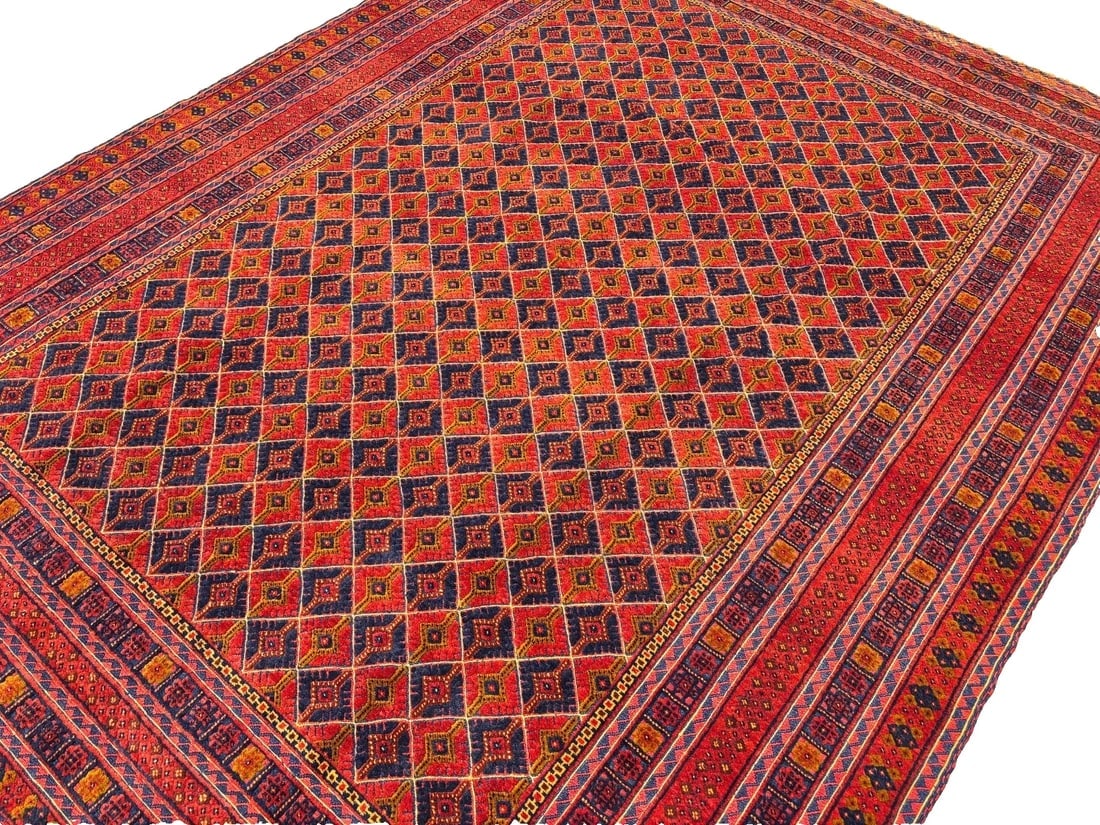 Hand-Knotted Balouch Tribal Wool Geometric Afghan Oriental Area Rug 6'11" x 9'1" - 9