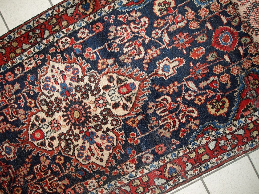 Handmade antique Persian Malayer runner 2.8' x 17.6' (86cm x 536cm) 1920s - 3
