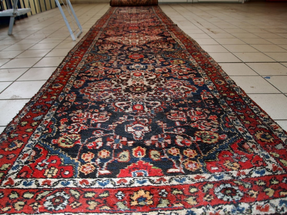 Handmade antique Persian Malayer runner 2.8' x 17.6' (86cm x 536cm) 1920s - 5