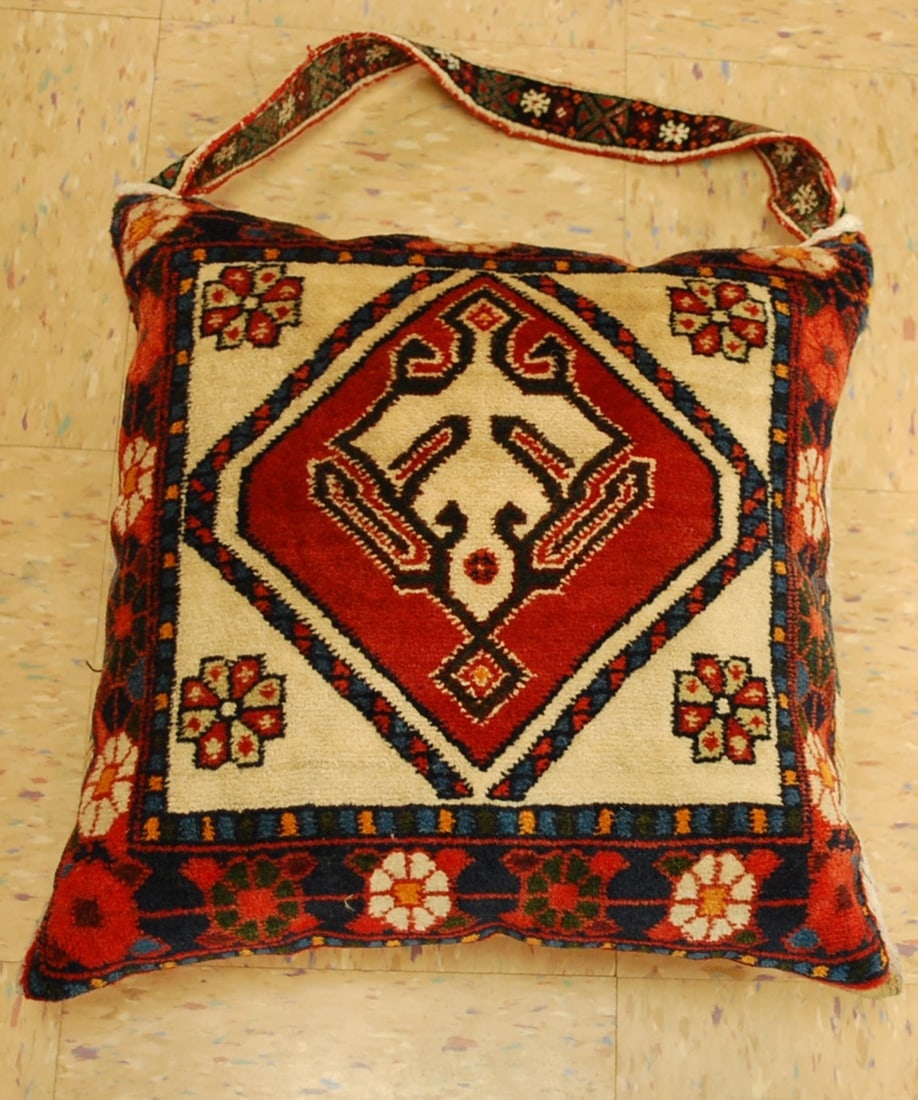 Hand-Made Pillow Cushion Rug 1'6" x 1' 8": Title: Hand-Made Pillow Cushion Rug 1'6" x 1' 8"Description:Antique detailed design hand made functional_useable pillow_cushion with exact size of 1'6" x 1' 8" the pillow is filled with poly- fil