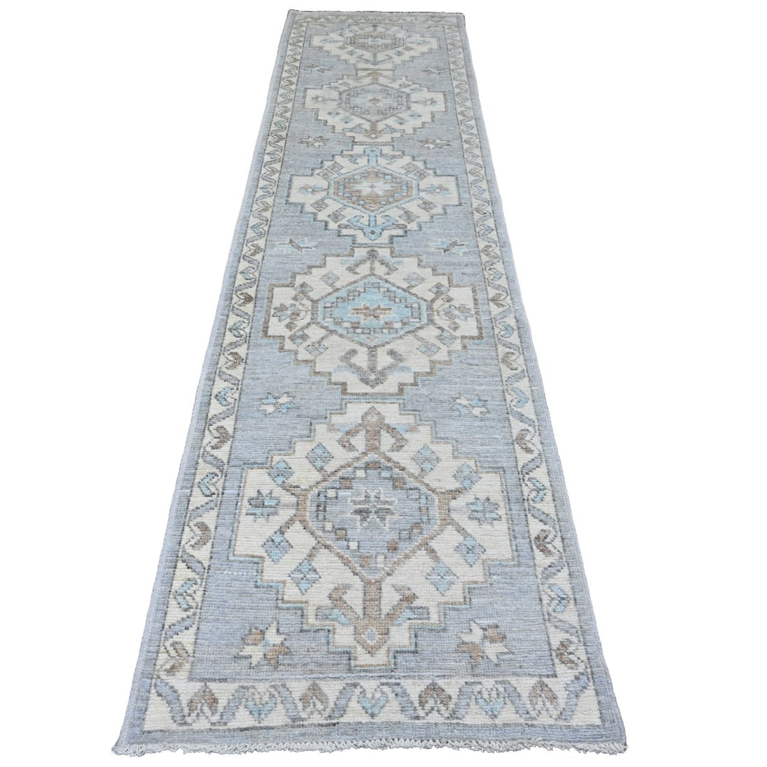 Gray Anatolian Village Inspired Hand Knotted Wool Runner Oriental Rug: Title: Gray Anatolian Village Inspired Hand Knotted Wool Runner Oriental RugDescription:This is a truly genuine one-of-a-kind. It has been Knotted for months and months in the centuries-old weaving