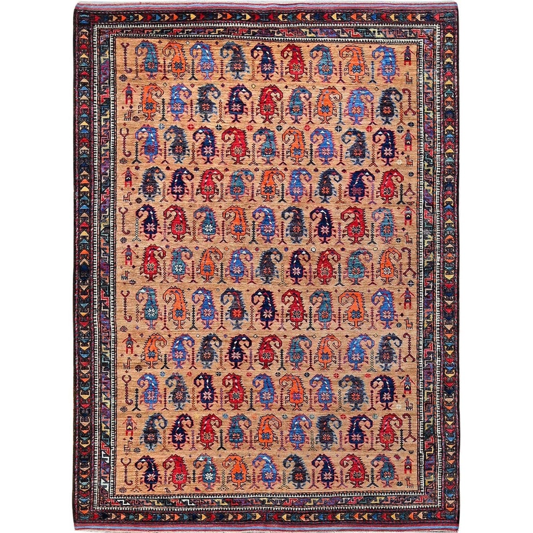 Brown Afghan Ersari Caucasian Design Revival Hand Knotted All Wool Rug: Title: Brown Afghan Ersari Caucasian Design Revival Hand Knotted All Wool RugDescription:This is a truly genuine one-of-a-kind. It has been Knotted for months and months in the centuries-old weaving