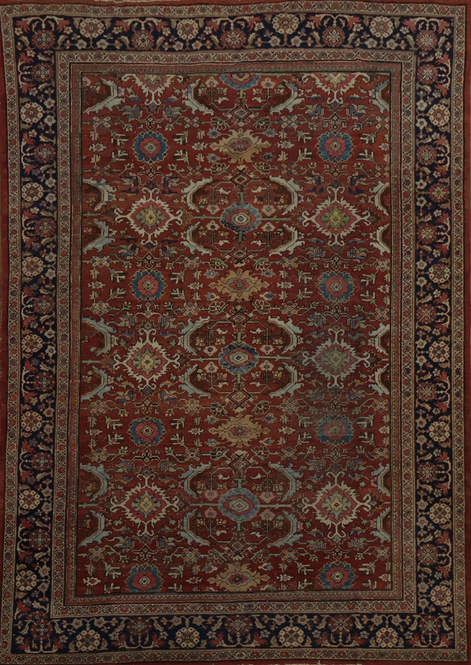 Pre-1900 Vegetable Dye Mahal Persian Area Rug 8x11: Title: Pre-1900 Vegetable Dye Mahal Persian Area Rug 8x11Description:A Beautiful Genuine Iran ( Persia ) Mahal rug is Hand Knotted by skillful weavers in Iran ( Persia ) with 100% Wool Material. This