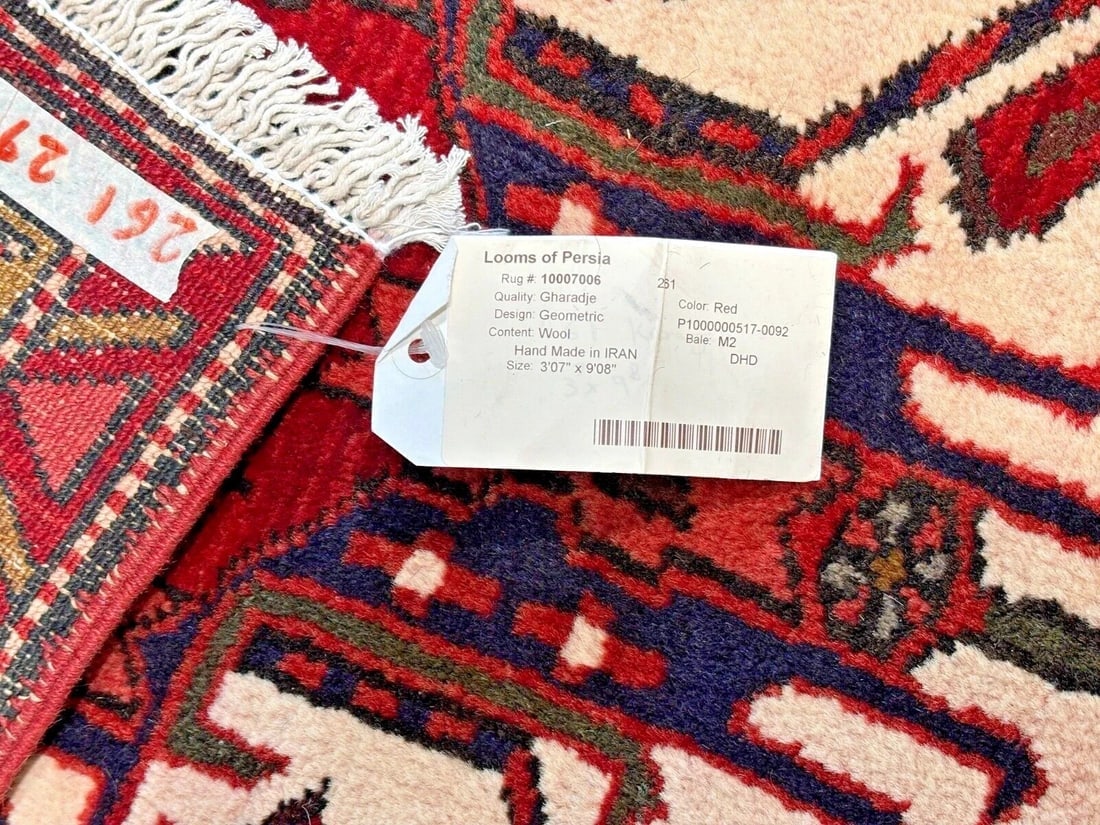 Hand-Knotted Karajeh Runner Red Wool Tribal Geometric Oriental Rug 3'7" x 9'8" - 10