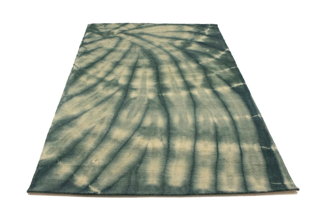 Dark Teal Tie-Dye 5X8 Hand-Tufted Modern Rug - 7