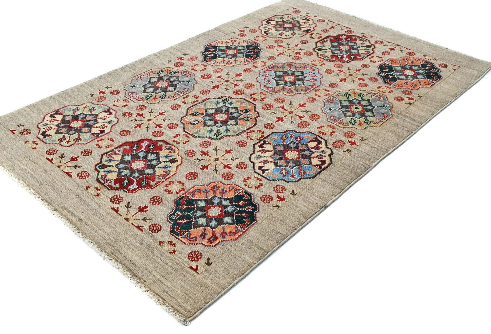 Beige Floral Modern 4X6 Kazak Oushak Pakistan Rug - 4
