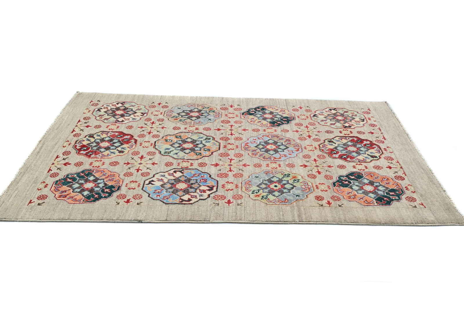 Beige Floral Modern 4X6 Kazak Oushak Pakistan Rug - 5