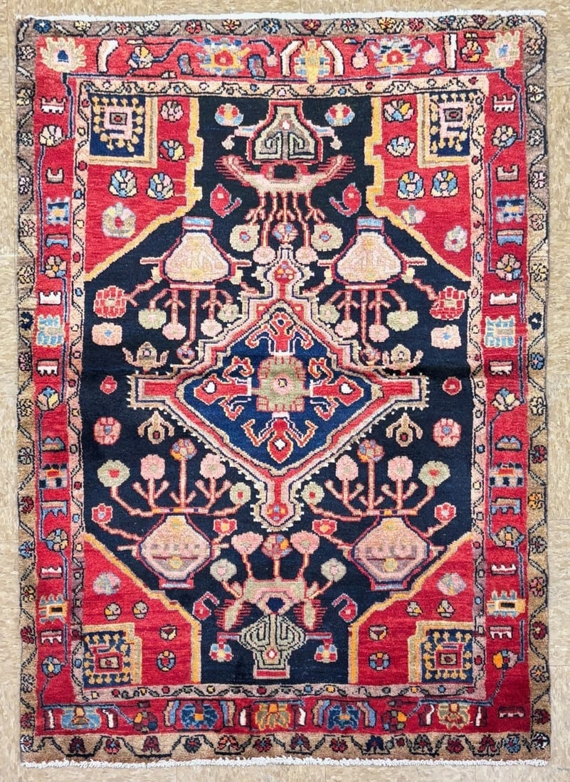 Hand Knotted Persian Nahavand Wool Rug 3'7" x 5'2" Navy Tribal - 3