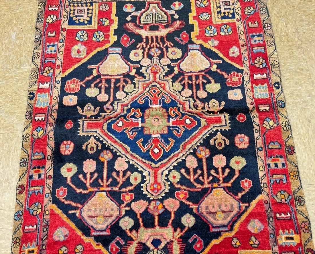 Hand Knotted Persian Nahavand Wool Rug 3'7" x 5'2" Navy Tribal - 6