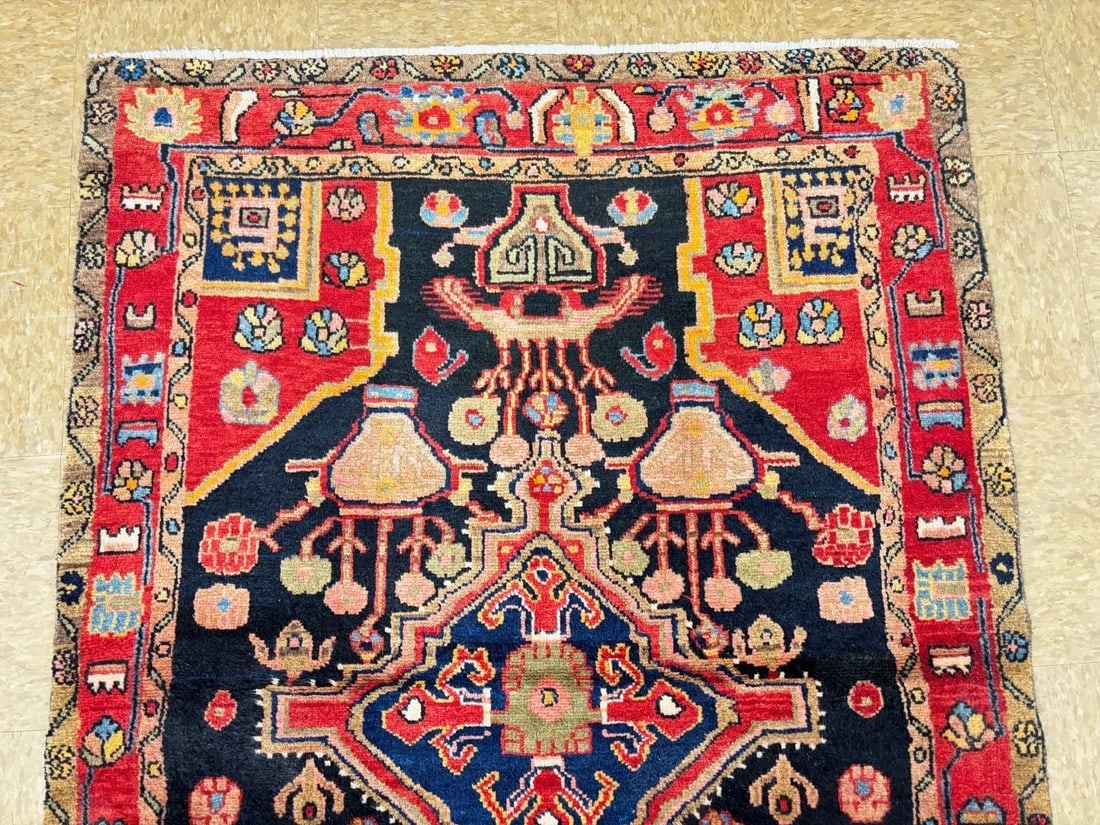 Hand Knotted Persian Nahavand Wool Rug 3'7" x 5'2" Navy Tribal - 7