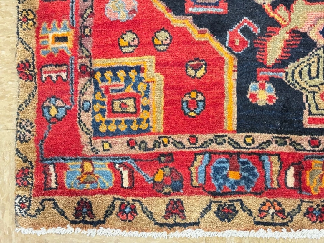 Hand Knotted Persian Nahavand Wool Rug 3'7" x 5'2" Navy Tribal - 8