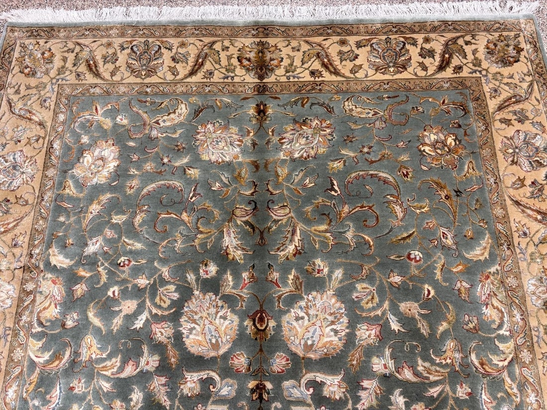 Hand Knotted Indo-Tabriz Gray Wool New Oriental Rug Carpet 6'1" x 8'11" - 6