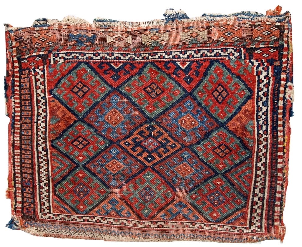 Handmade antique collectible Persian Kurdish bag 1.8' x 2.4' (56cm x 73cm) 1880s: Title:Handmade antique collectible Persian Kurdish bag 1.8' x 2.4' (56cm x 73cm) 1880sOrigin:Middle EastDimension:1.8' x 2.4' ( 56cm x 73cm)Materials:woolYear:1880sDescription:Hand made antique