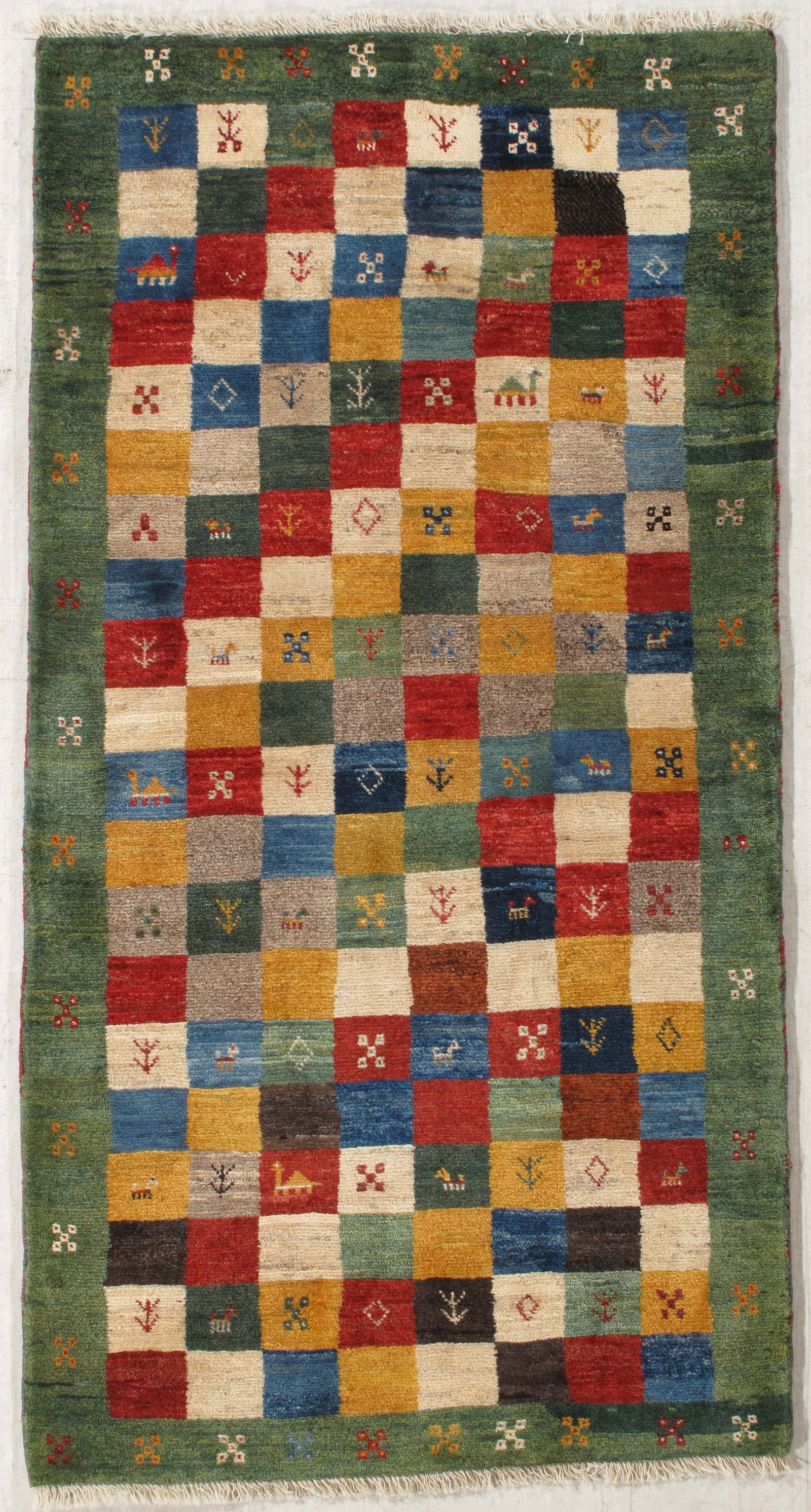 Persian Gabbeh 3.3x6.2: Title: Persian Gabbeh 3.3x6.2Origin: IranYear:NewMaterials:woolSize:3.3x6.2Description:Persian Gabbeh Reserve: $650.00 Shipping:Domestic: Flat-rate of $80.00 to anywhere within the contiguous