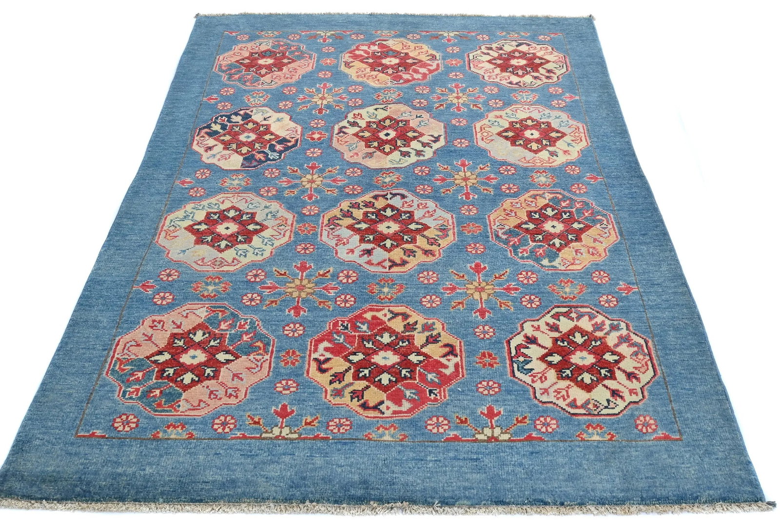 Blue Geometric Modern 4X6 Kazak Pakistan Rug - 10