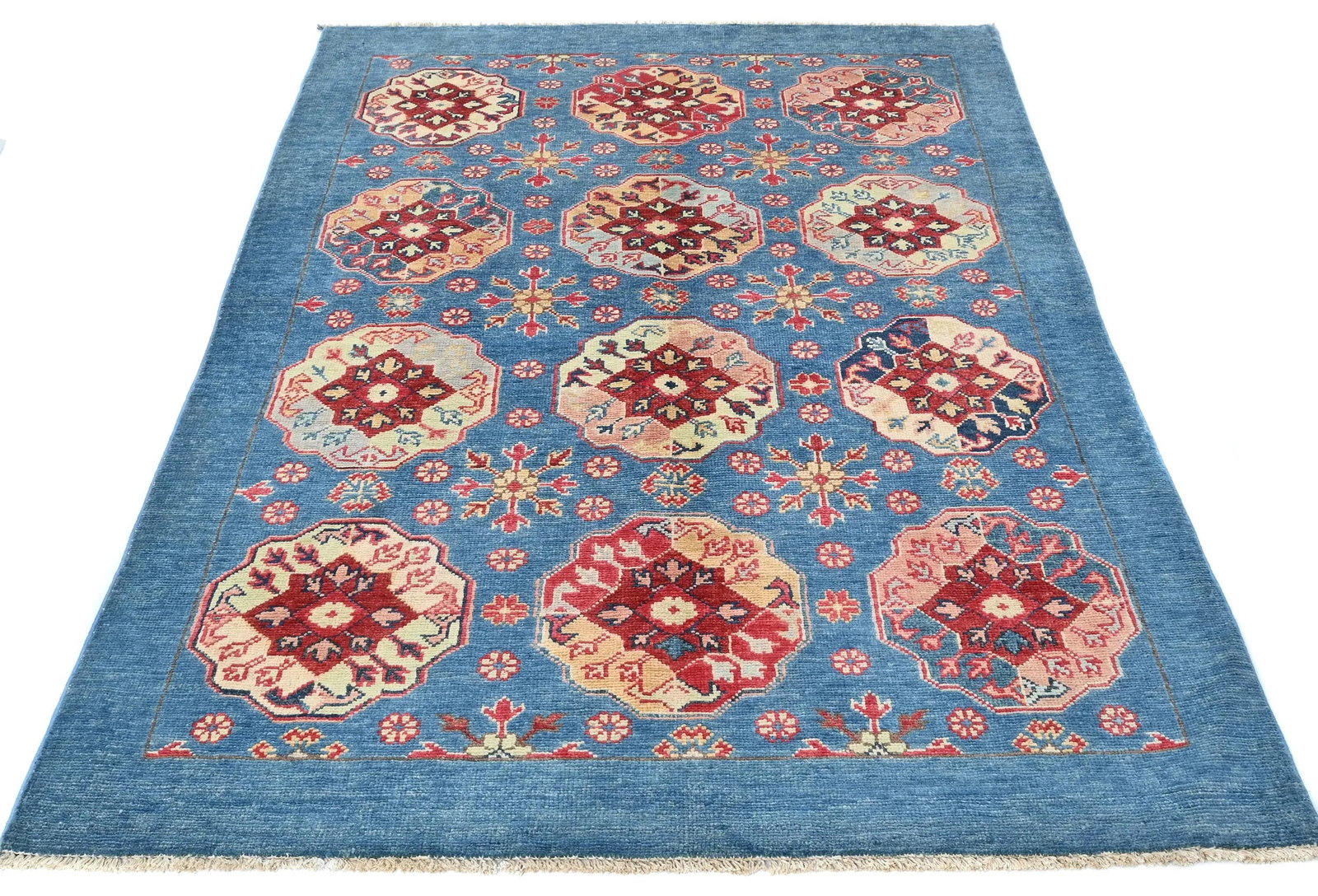 Blue Geometric Modern 4X6 Kazak Pakistan Rug - 3