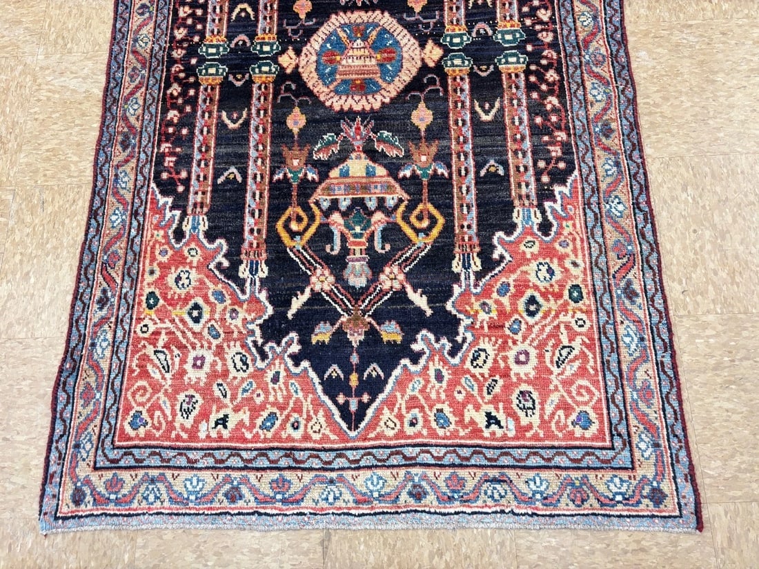 Persian Hamedan Wool Rug, Navy Hand-Knotted Tribal, 3'6" x 5'11" - 3