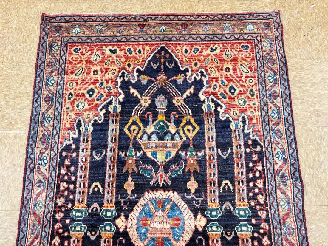 Persian Hamedan Wool Rug, Navy Hand-Knotted Tribal, 3'6" x 5'11" - 5