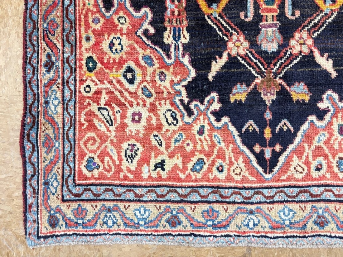 Persian Hamedan Wool Rug, Navy Hand-Knotted Tribal, 3'6" x 5'11" - 6