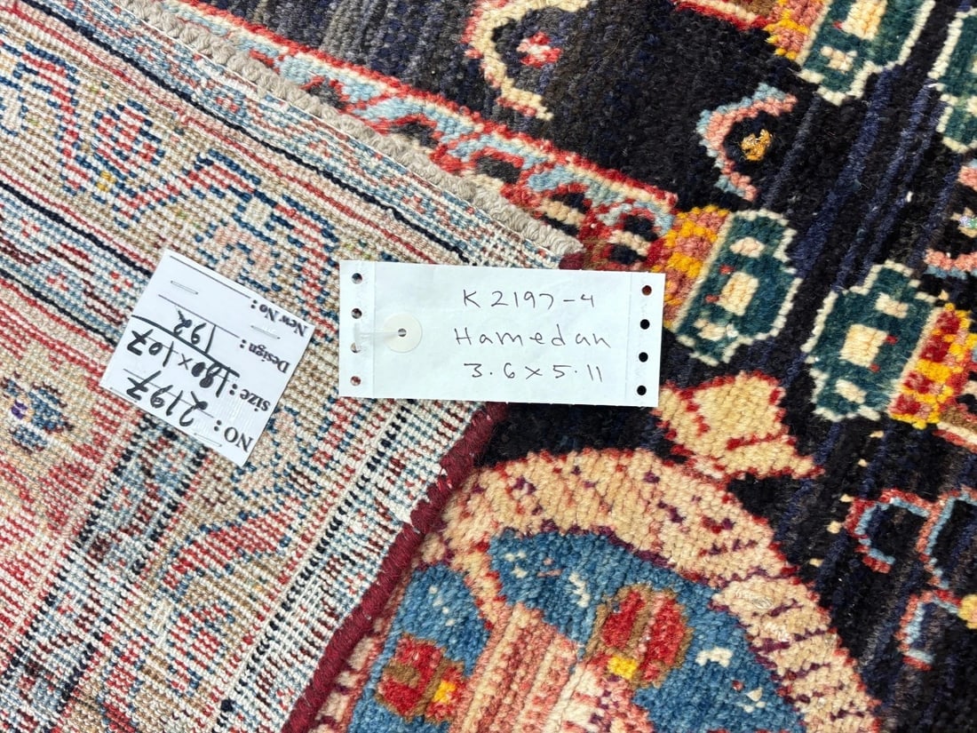 Persian Hamedan Wool Rug, Navy Hand-Knotted Tribal, 3'6" x 5'11" - 8