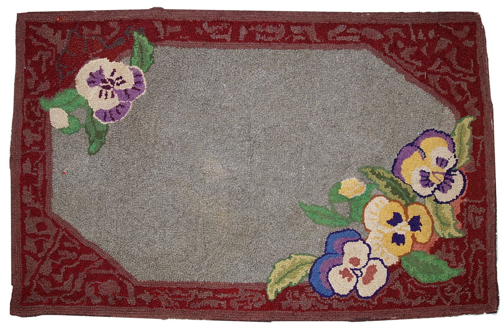 Handmade antique American hooked rug 2' x 3.3' ( 64cm x 102cm ) 1920s: Title:Handmade antique American hooked rug 2' x 3.3' ( 64cm x 102cm ) 1920s Origin:USA Dimension:2' x 3.3' ( 64cm x 102cm ) Materials:wool Year:1920s Description:Antique decorative American hooked rug