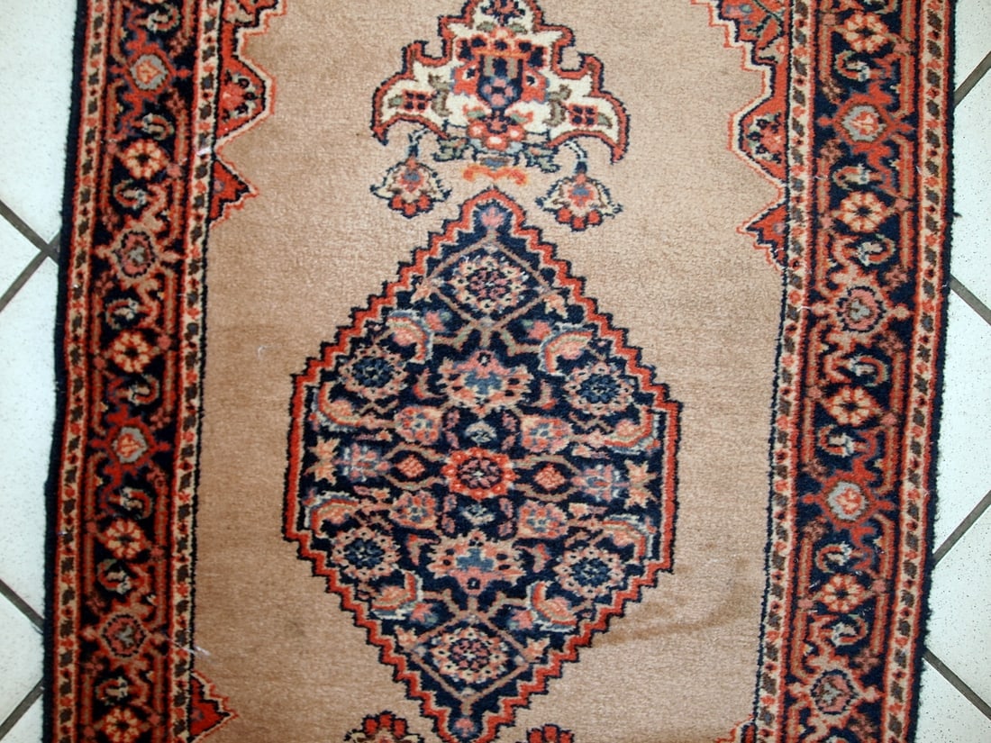 Handmade vintage Indo-Tabriz rug 1.9' x 3.9' (60cm x 118cm) 1960s - 2