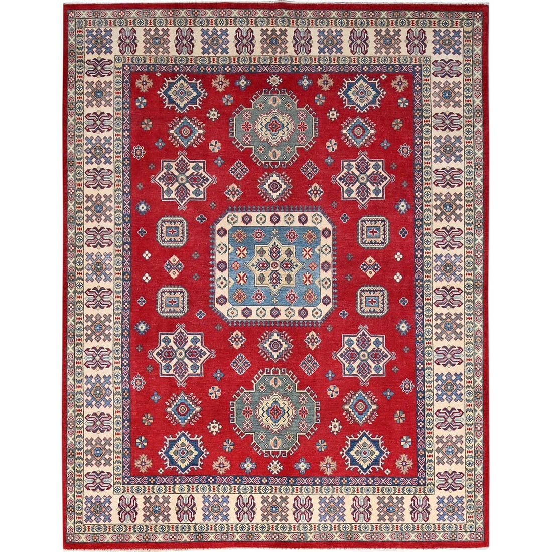 Red Hand Knotted Kazak Organic Dyes Pure Wool Oriental Rug (1 of 11)