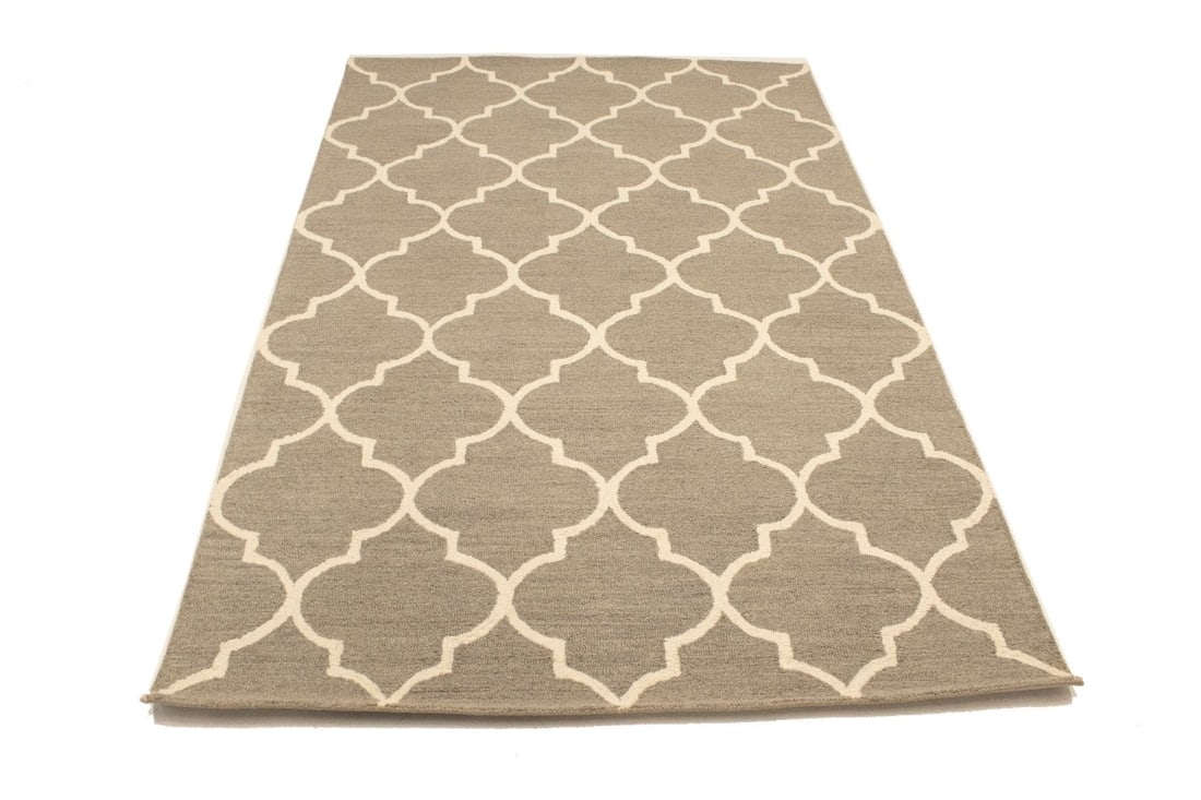 Cream Trellis 5X8 Hand-Tufted Modern Rug - 7