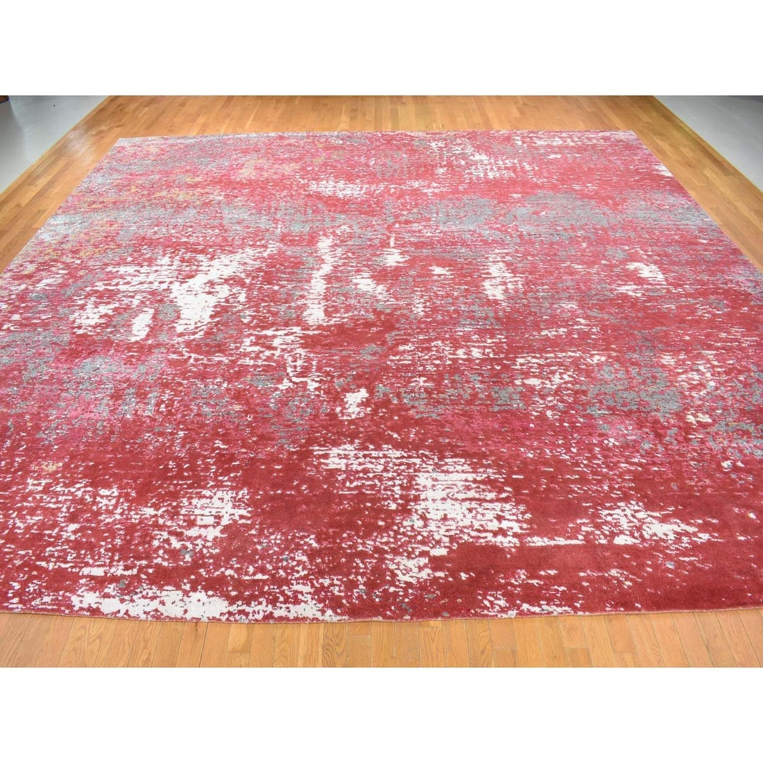 Imperial Red, Modern Galaxy Design Persian Knot, Wool Hand Knotted Rug - 2