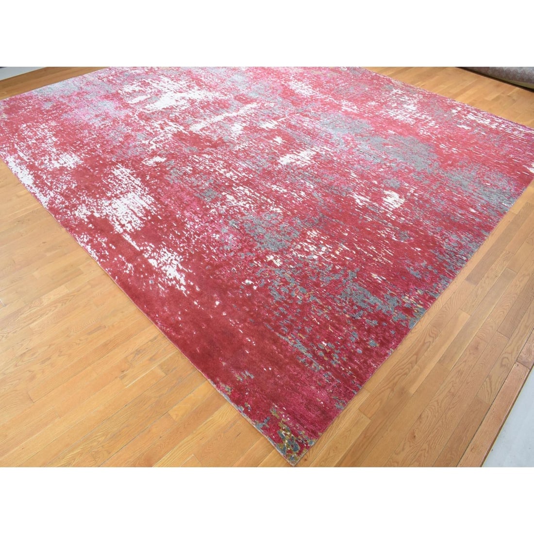 Imperial Red, Modern Galaxy Design Persian Knot, Wool Hand Knotted Rug - 3