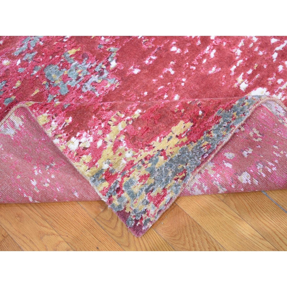 Imperial Red, Modern Galaxy Design Persian Knot, Wool Hand Knotted Rug - 6