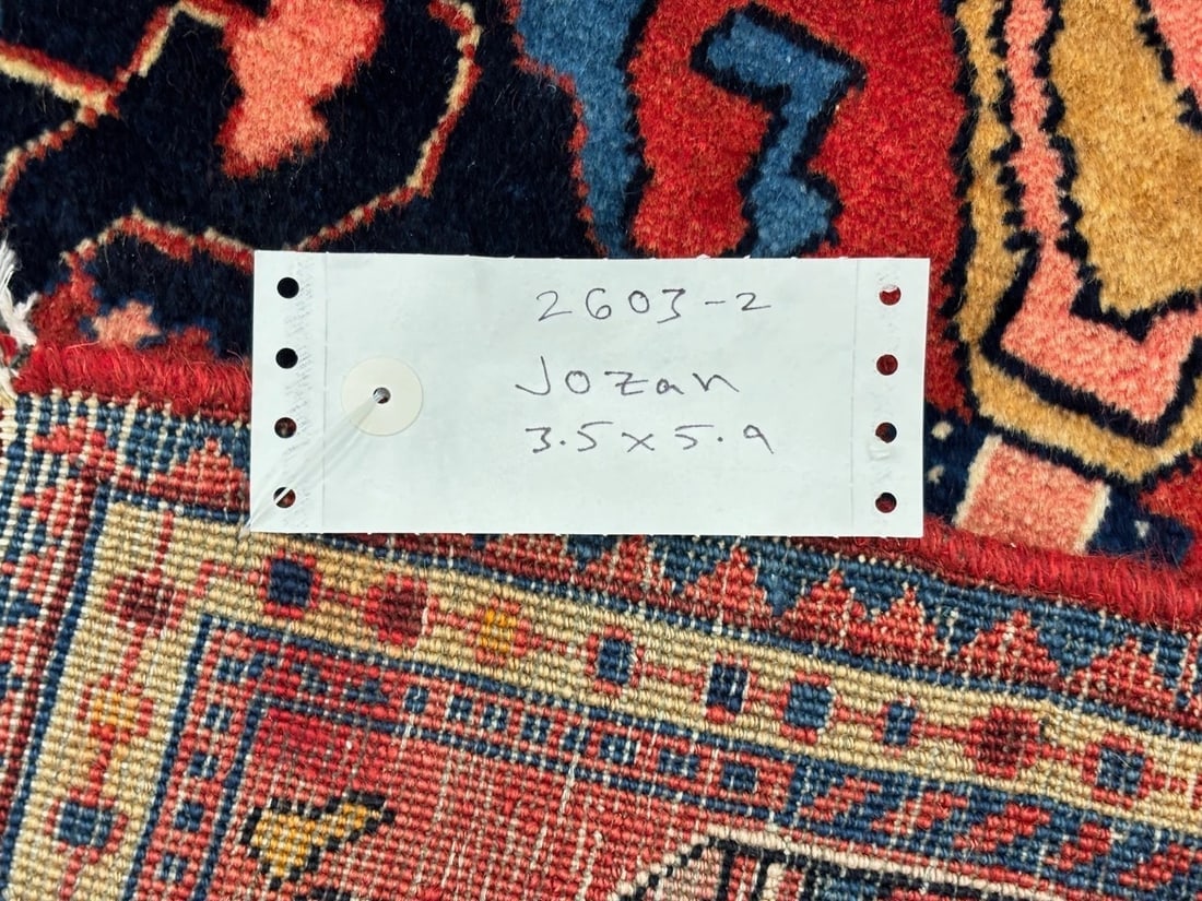 Persian Jozan Hand-Knotted Wool Rug, Navy Geometric Tribal, 3'5" x 5'9" - 9