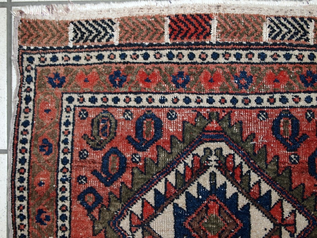 Handmade vintage Persian Kurdish bagface rug 1.8' x 1.9' (55cm x 59cm) 1930s - 10
