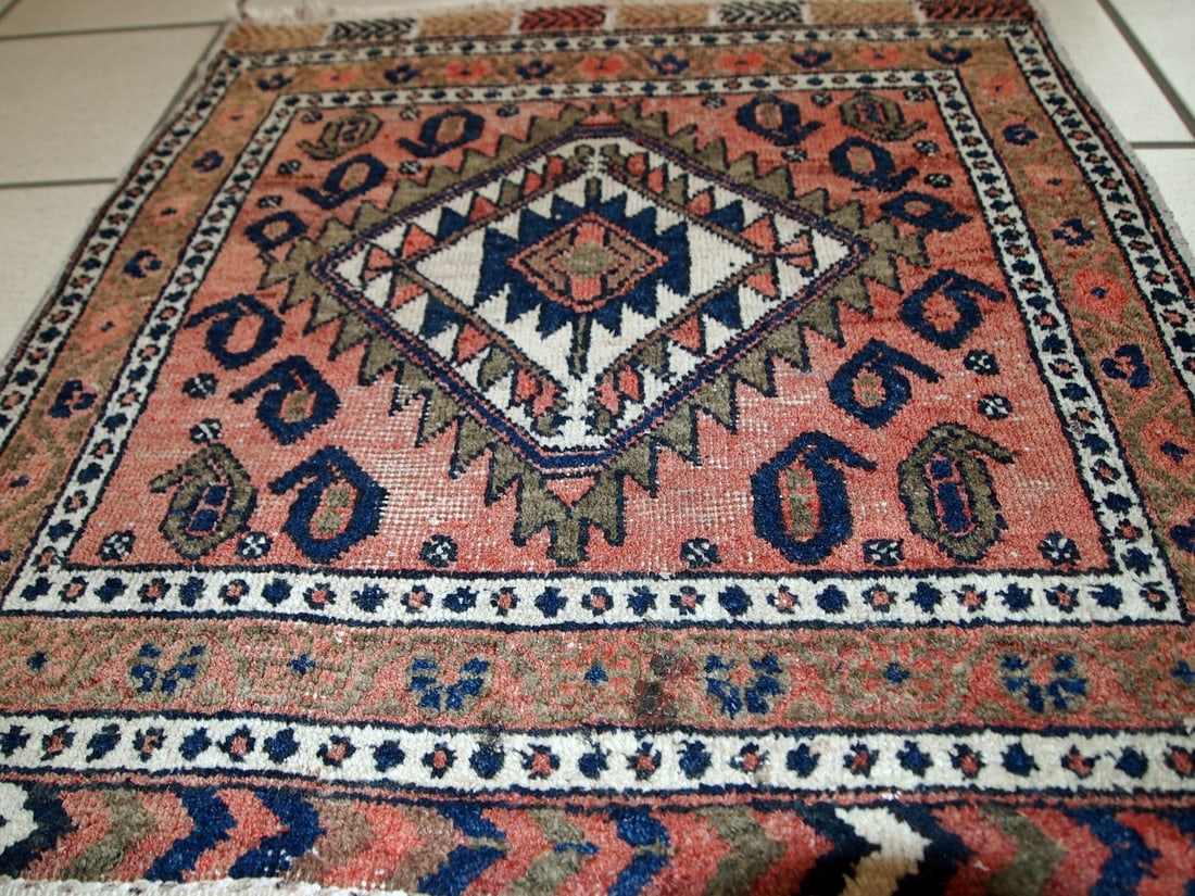 Handmade vintage Persian Kurdish bagface rug 1.8' x 1.9' (55cm x 59cm) 1930s - 6