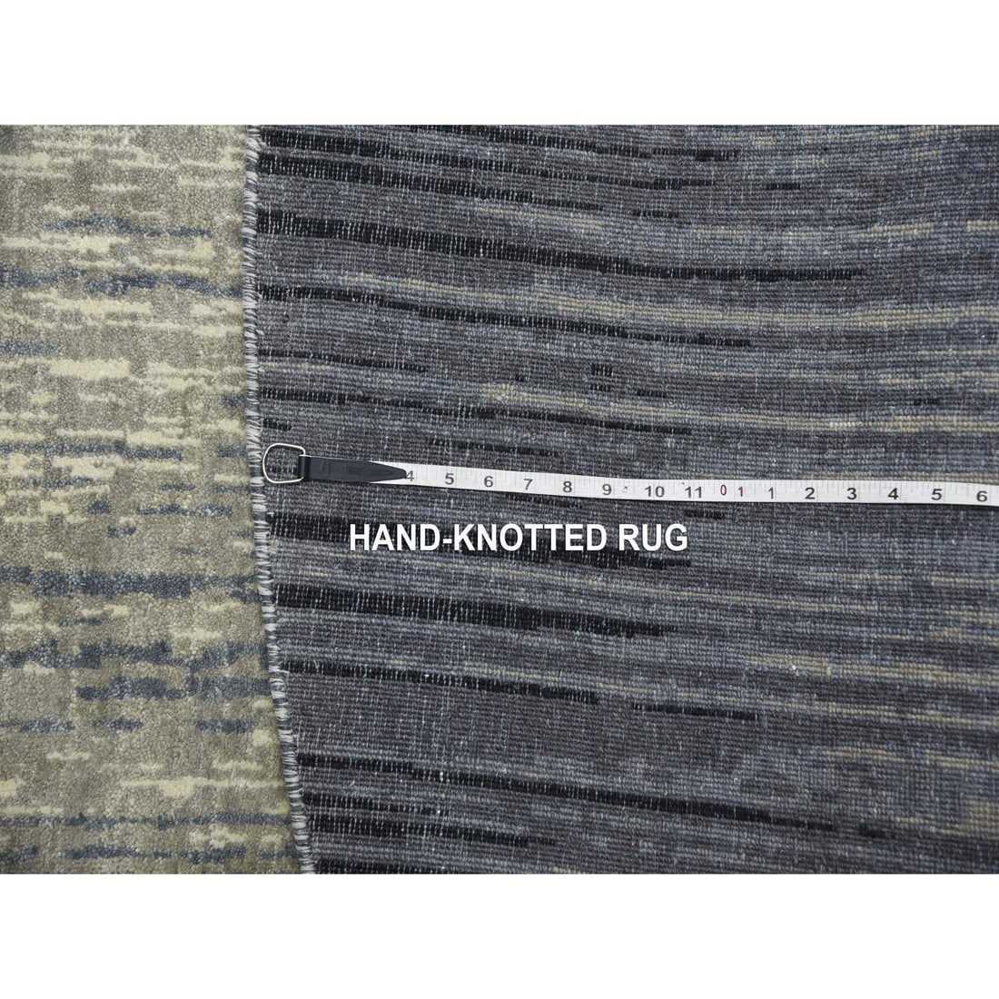 Gray, Modern Ombre Organic Wool Hand Knotted Round Oriental Rug - 11